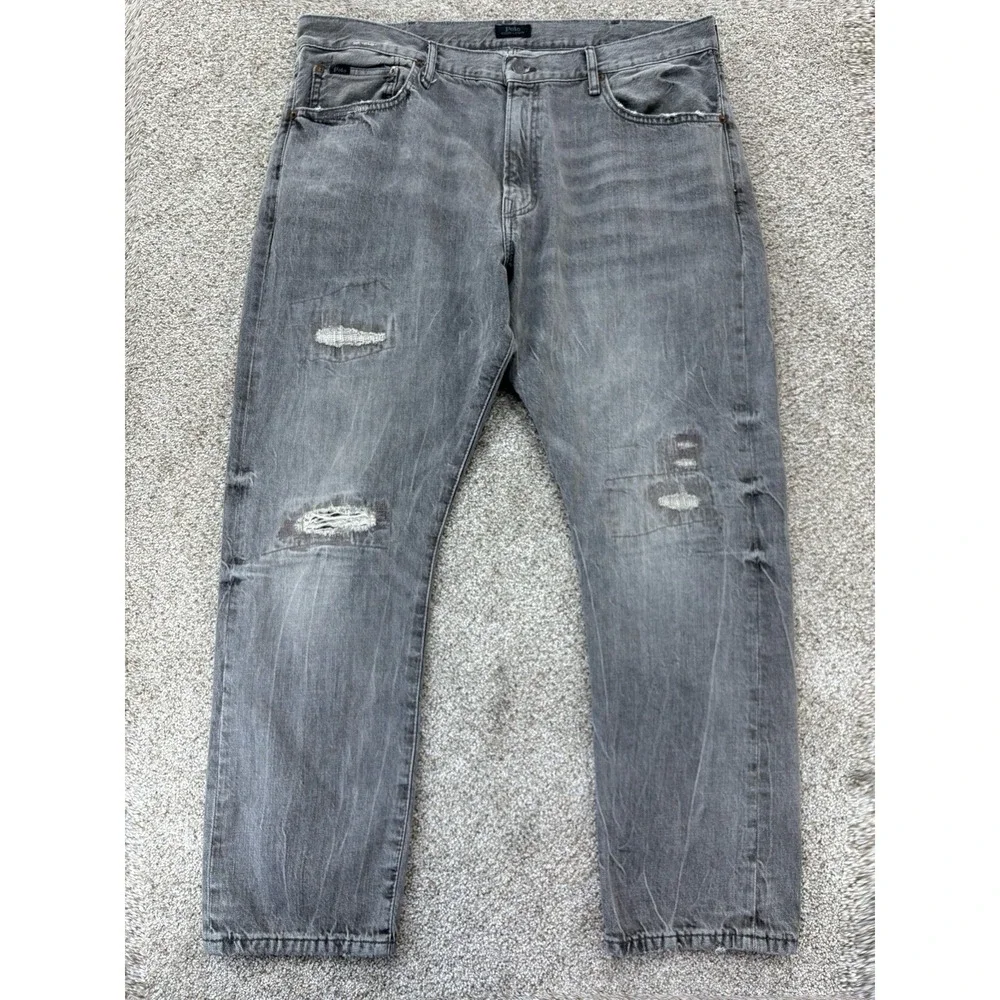 Polo Ralph Lauren Brennan Repaired Sullivan Slim Jeans Mens 40x30 Gray Rope Dyed